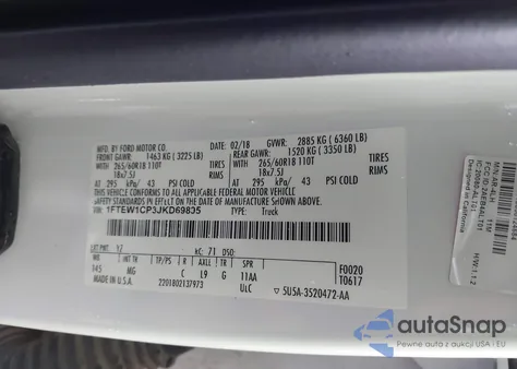 2018 Ford F-150 Xlt z USA, uszkodzony, nr VIN 1FTEW1CP3JKD69895